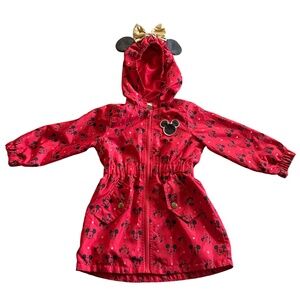 Disney Junior Minnie Mickey Mouse Red Polka Dot Raincoat Hooded Ears Bow Size 3T